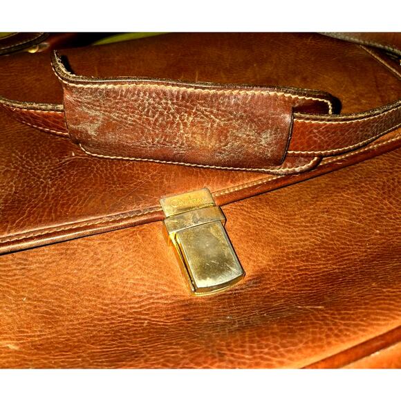 Vtg Pebbled Leather Briefcase Lap Top Messenger Bag Adjustable Shoulder Strap - Picture 14 of 15